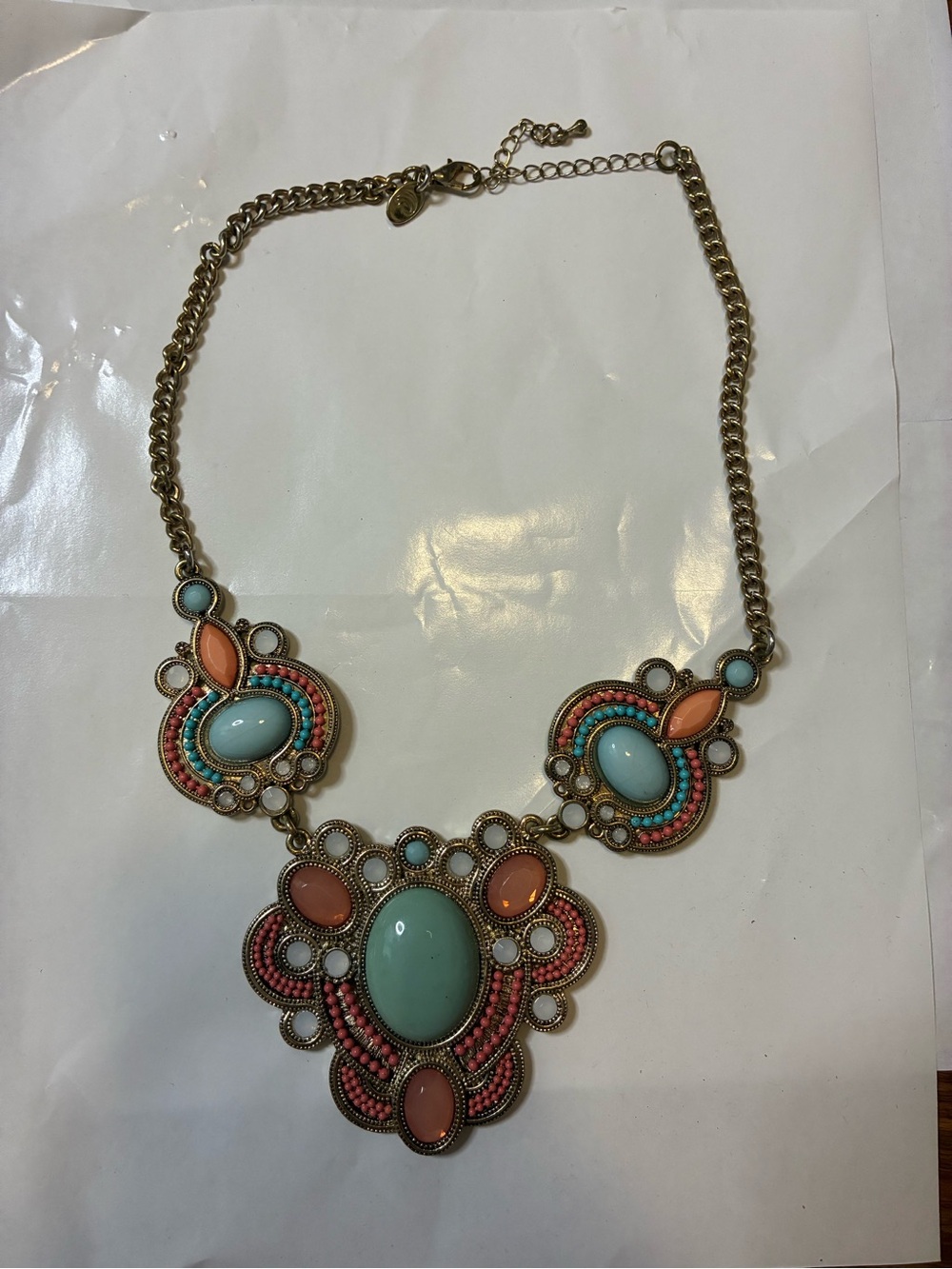 Charming Charlie Turquoise and Coral Bib Necklace